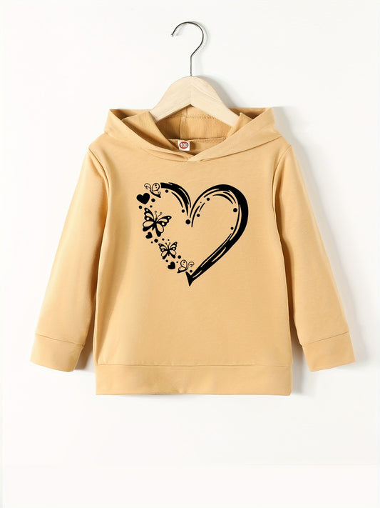 Heart & Butterfly Print Casual Sweatshirt Top Hoodie for Youth Girls