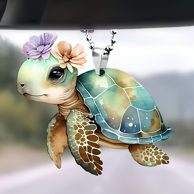 2D Acrylic Flower Turtle Pendant - Car & Bag Accessory