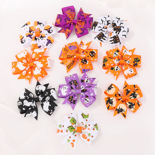 10pcs Halloween Ghost Print Bow Hair Clips for Baby Girls Hair Accessories