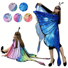Adult Butterfly Wing Cape Set with Antenna Headband & Lace Mask