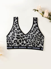 3pcs Leopard Wireless Bras Comfy Letter Print Bra Women's Lingerie