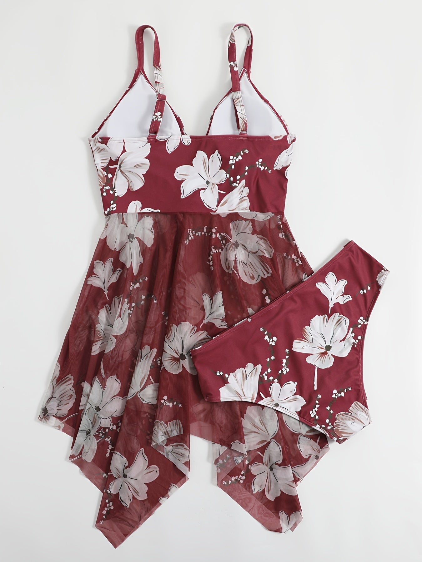 Floral Print Mesh Bikini Set Women's Plus High Stretch Swimsuit