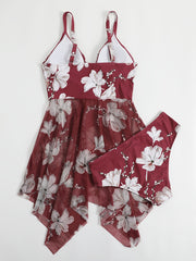 Floral Print Mesh Bikini Set Women's Plus High Stretch Swimsuit