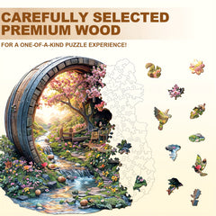 Artistic Wooden Jigsaw Puzzle Enchanted Forest Scene with Waterfall & Flowers