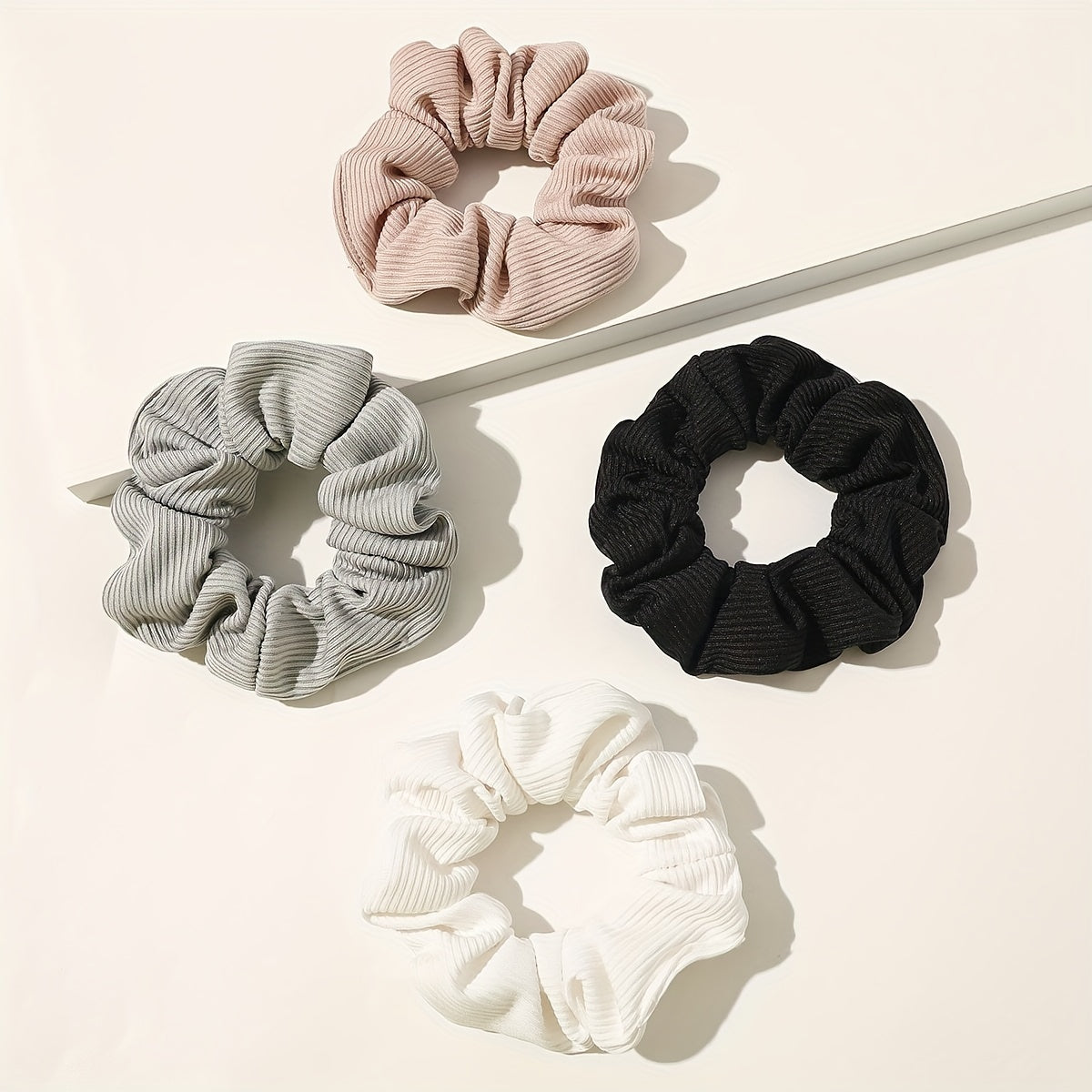 4pcs Ribbed Scrunchies Hair Rope Ponytail Holder Accessories Girls