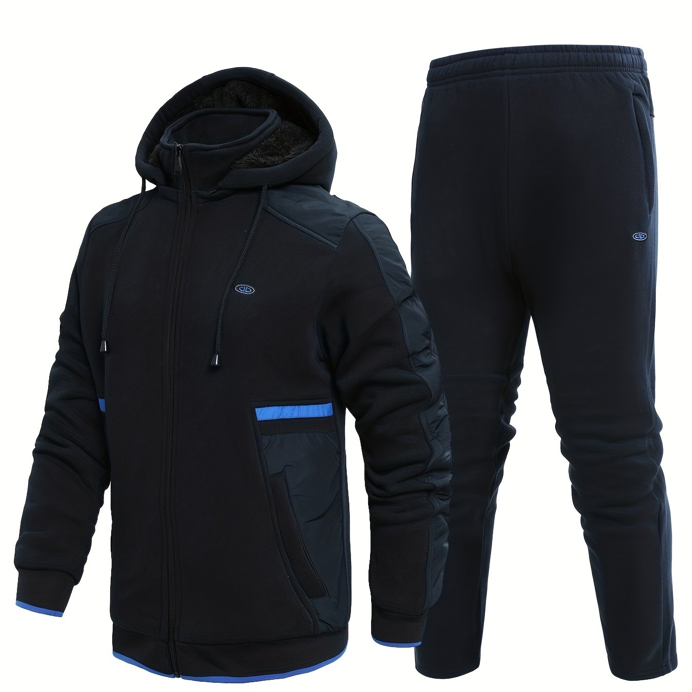 Men's Thick Sports Suit with Hooded Jacket & Stretchy Pants