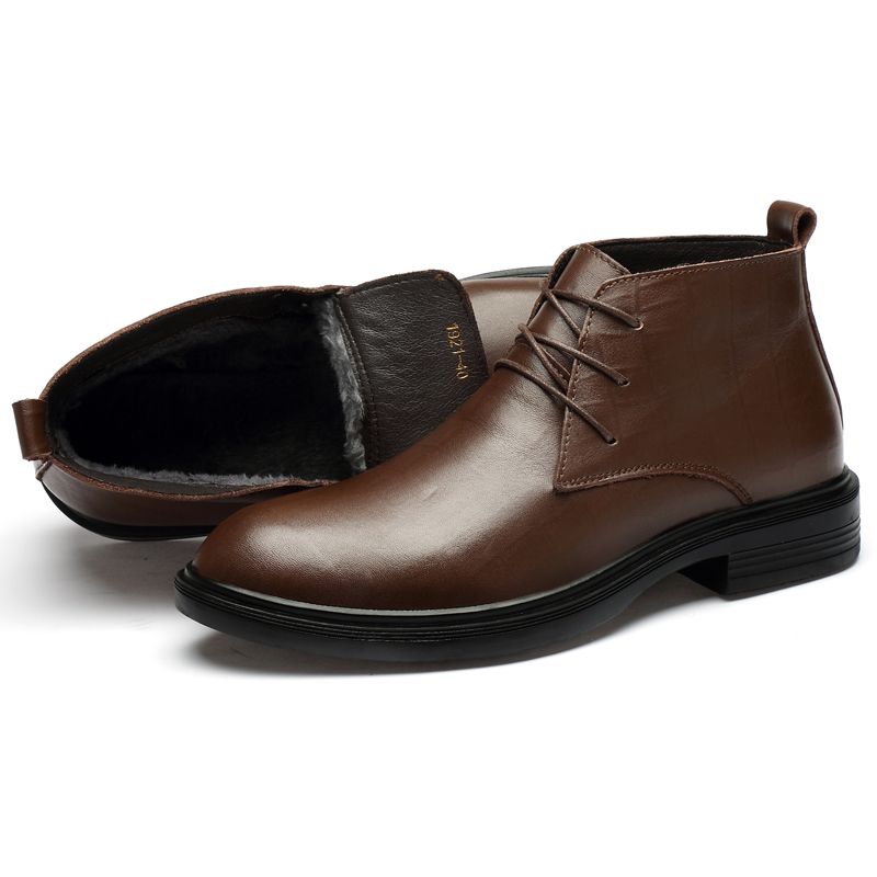 LAORENTOU Men's Leather Plush Lining Casual Boots