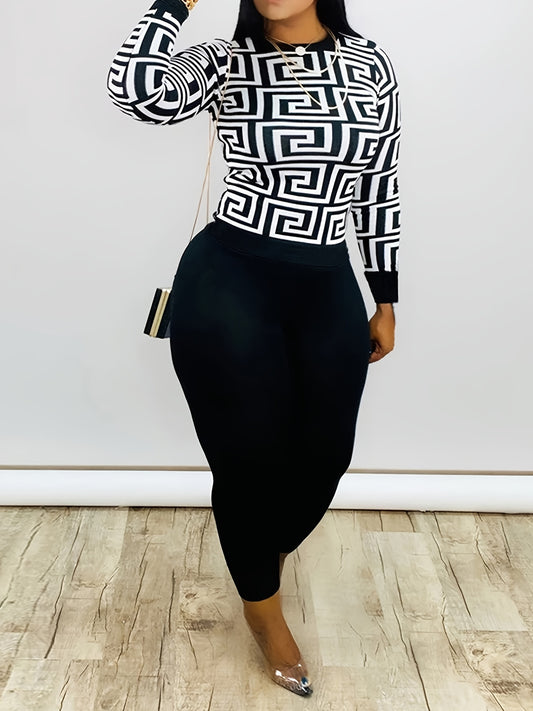  Geometric Print Shirt & Panties Set Casual Outfits
