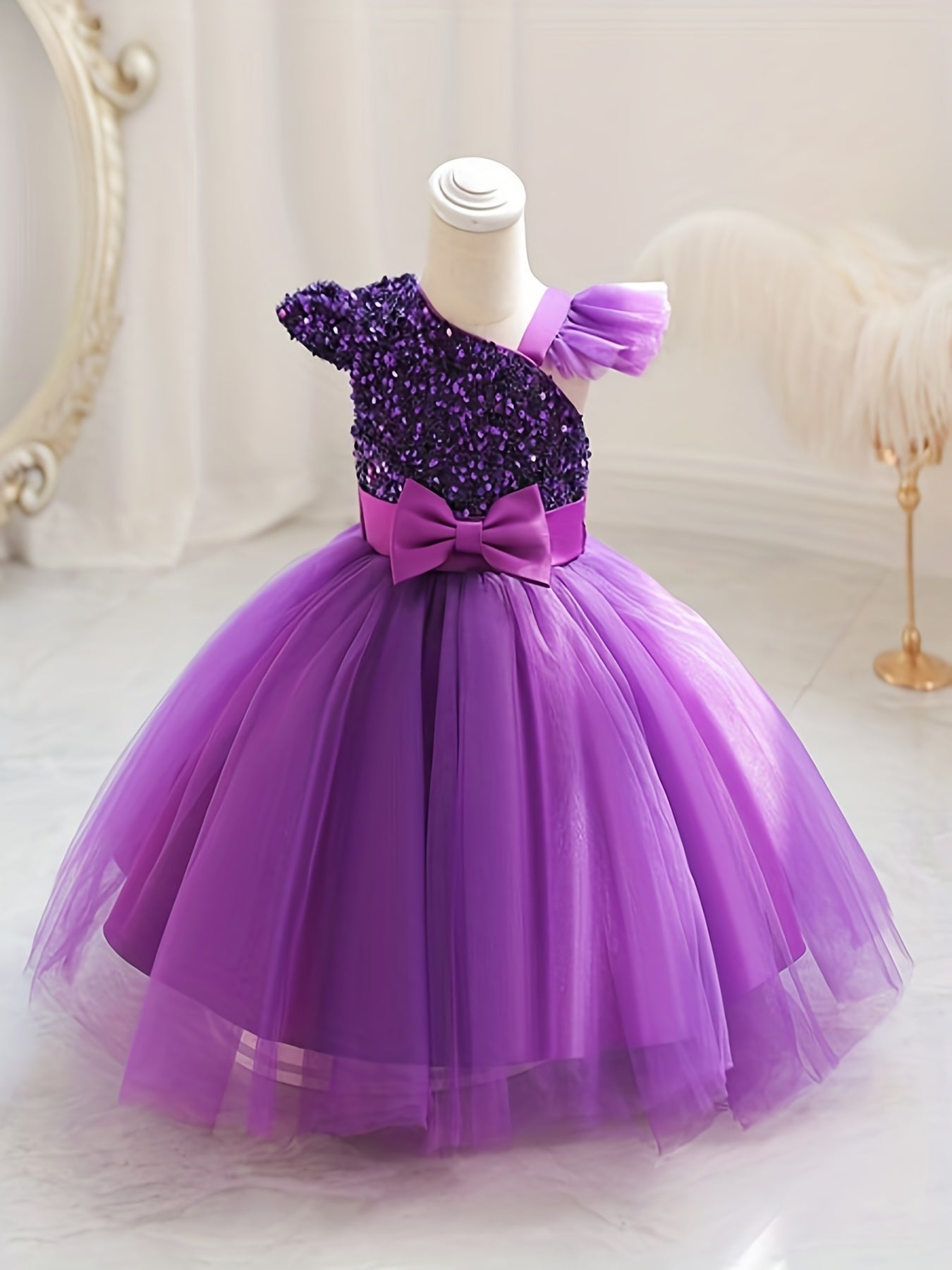 Bowknot Sequin Mesh Gown Dress for Baby Girls - Perfect for Parties