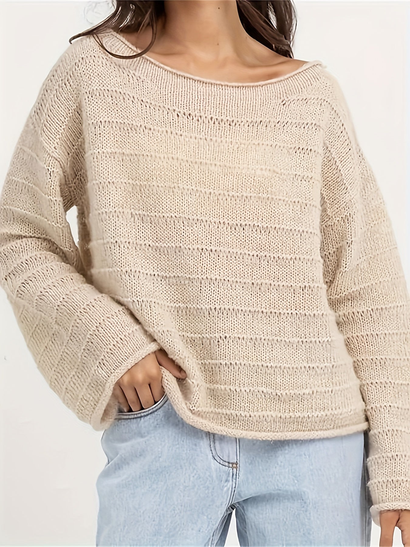  Casual Sweater Women's Solid Round Neck Jumper