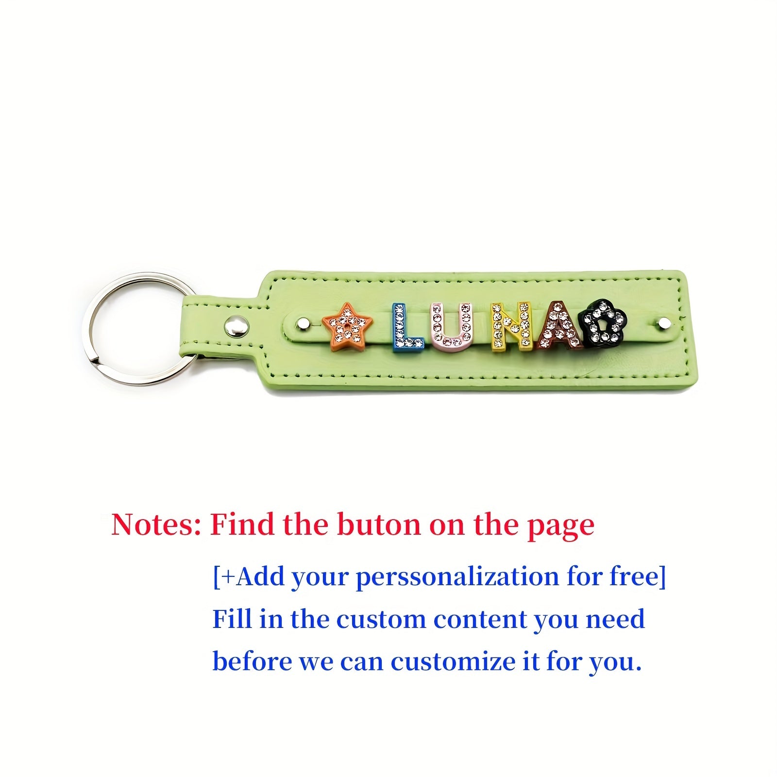 Personalized Green Pet Memorial Keychain with Rhinestone Letters