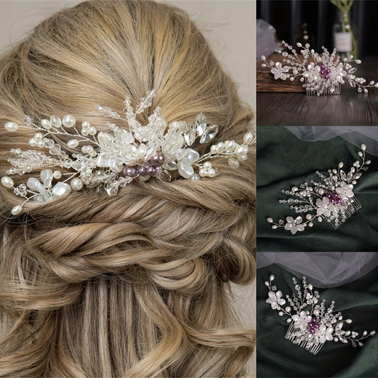 Silver Rhinestone Bridal Hair Comb with Opal Hair Accessories