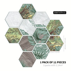 11pcs Plant Leaf Rock Pattern Self-adhesive Hexagon Floor Stickers