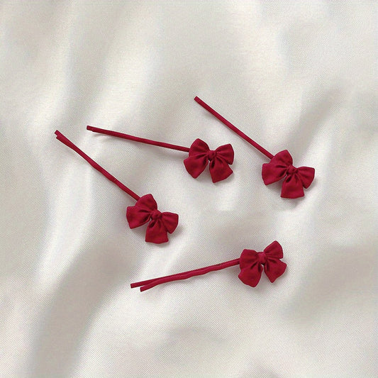2pcs Red Bow Hair Clip Bobby Pin Duck Billed Clip for Women
