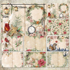 8pcs Christmas Pine Wreath Poinsettia Jingle Bell DIY Paper Craft