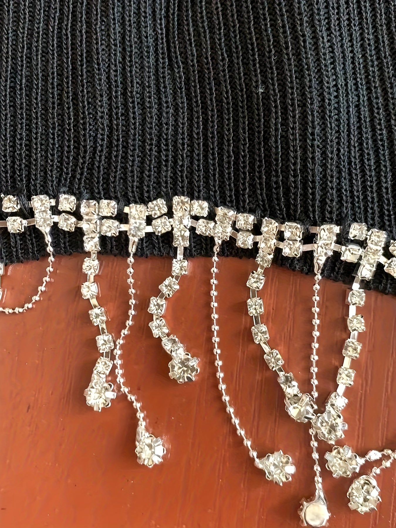 Solid Crop Top Beaded Detail Crew Neck