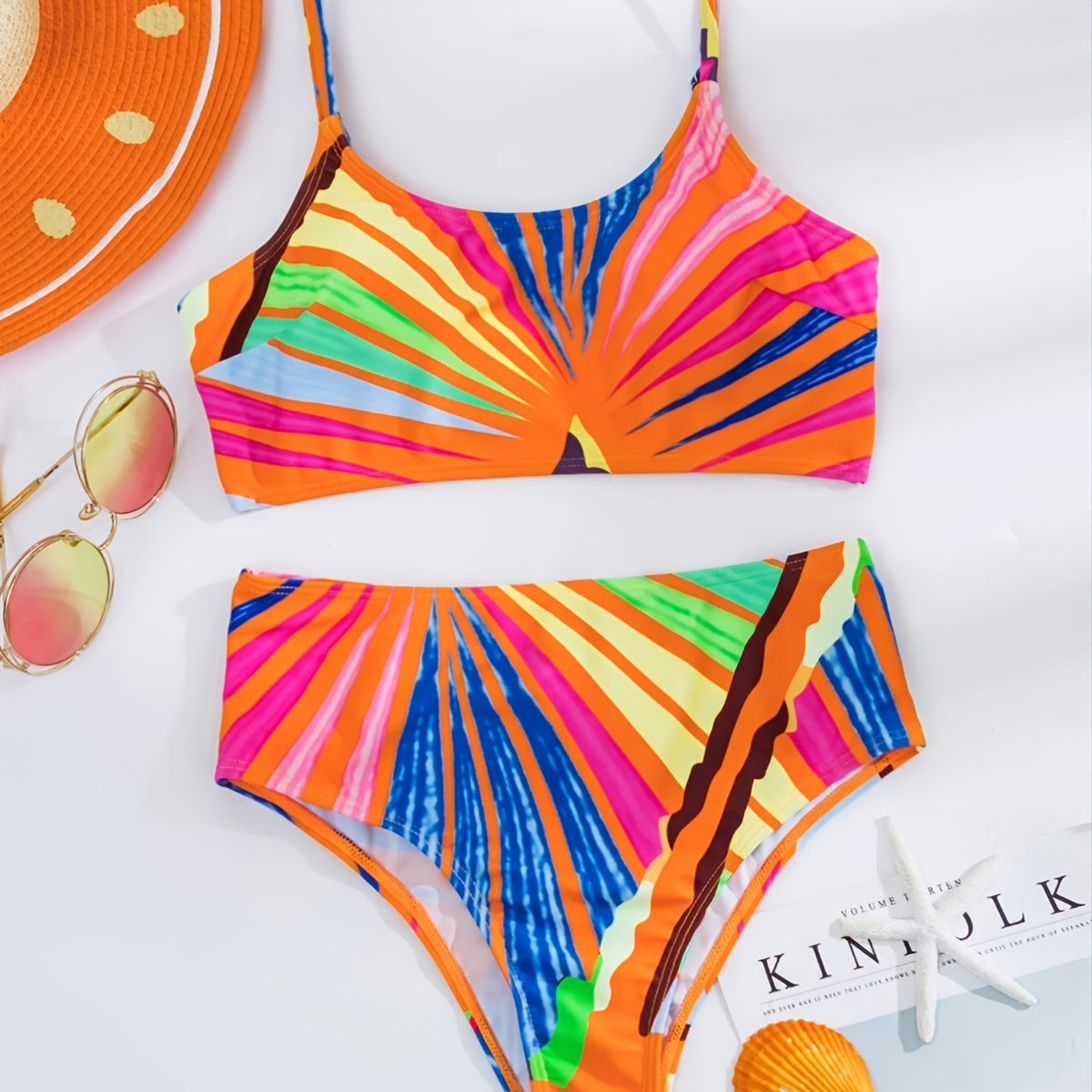 Colorblock Bikini Set Spaghetti Straps High Waist Swimsuit Women's Swimwear