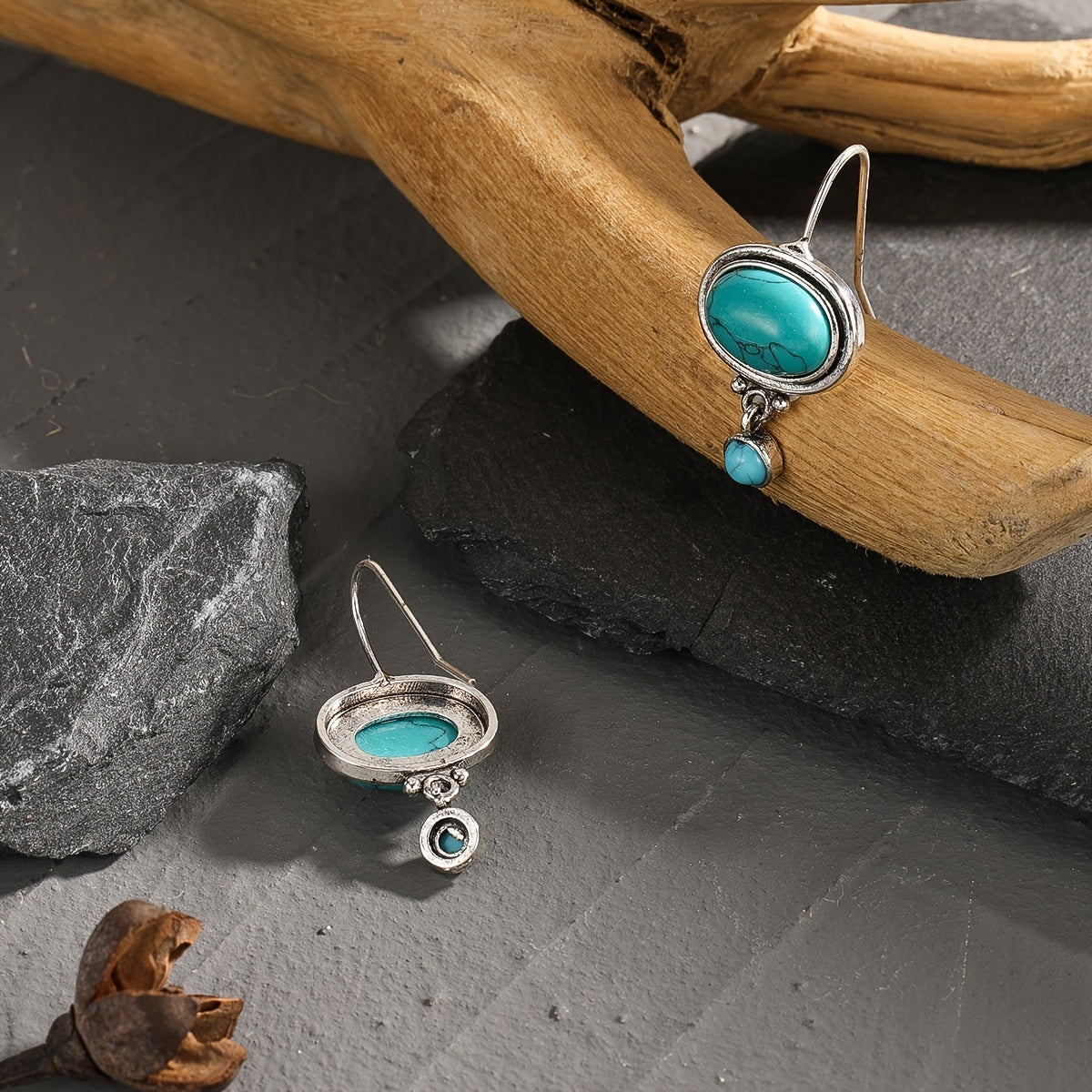 Vintage Turquoise Dangle Earrings Silver Plated Birthstone Jewelry