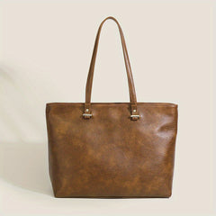 Vintage PU Leather Tote Bag Solid Handbag Large Capacity Shoulder Bag For Women