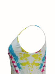  Tie Dye Round Neck Knee Length Stretch Cami Dress