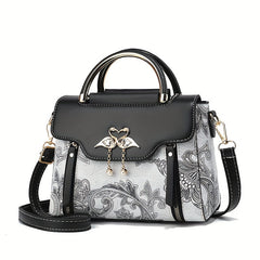 Floral Print Shoulder Bag Magnetic Closure PU Leather