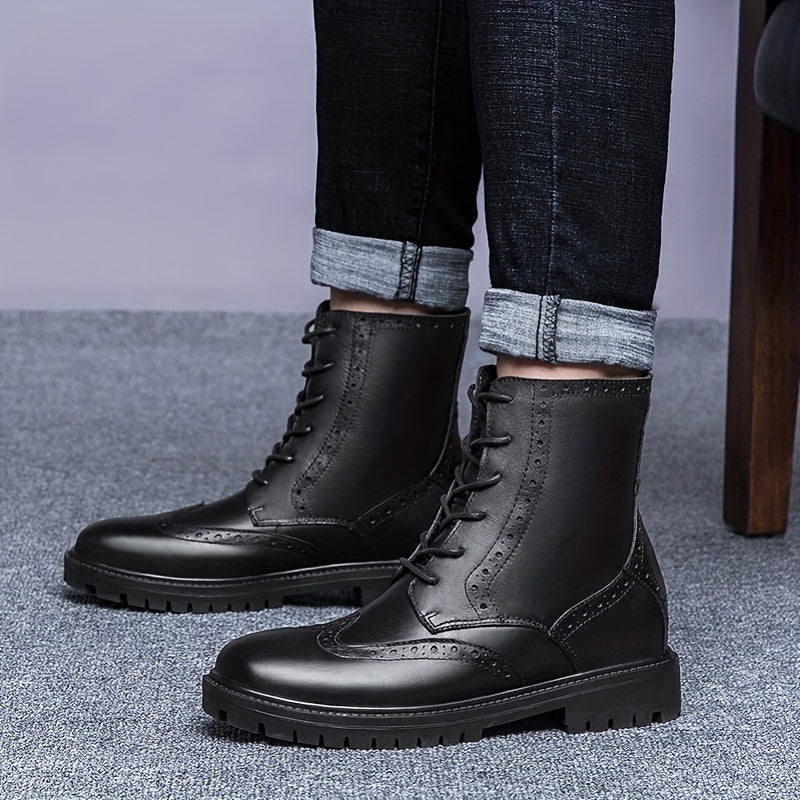 Men's Wingtip Service Boots Brogue Combat Boots Casual Lace