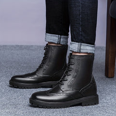Men's Wingtip Service Boots Brogue Combat Boots Casual Lace