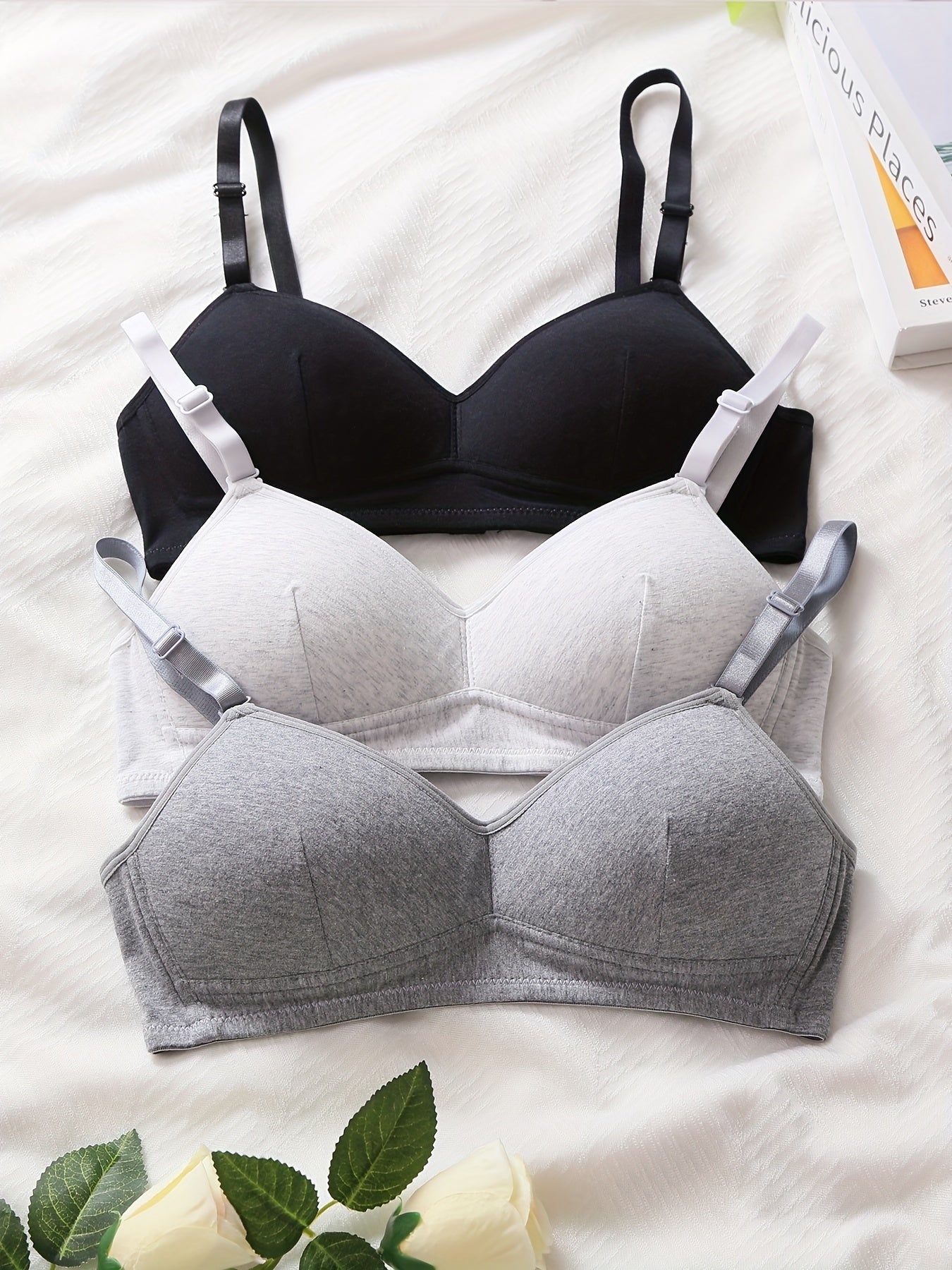 3pcs Teen Seamless Wireless Bras Comfy Running Workout Bra Women's Lingerie