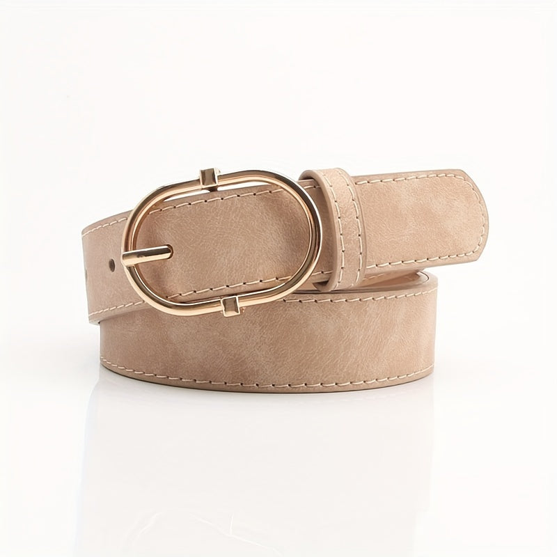 Vintage PU Leather Belt w/ Oval Pin Buckle