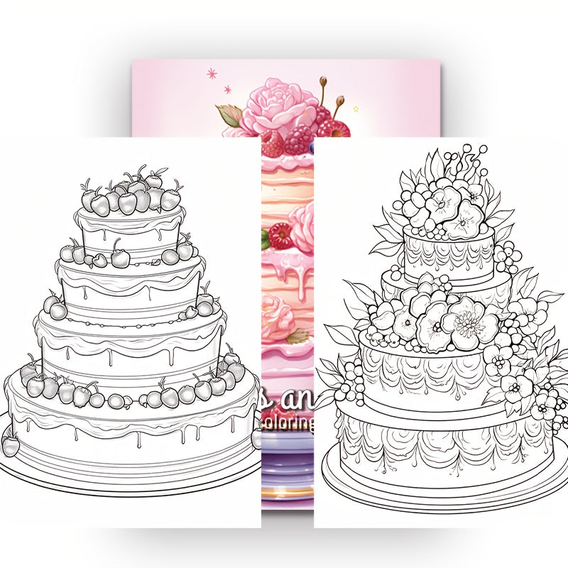 Deluxe Desserts & Cakes Coloring Book 22 Pages Fun Art for Adults Perfect Gift