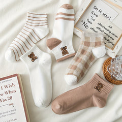 5 Pairs Teddy Bear Socks & Short Women's Stockings