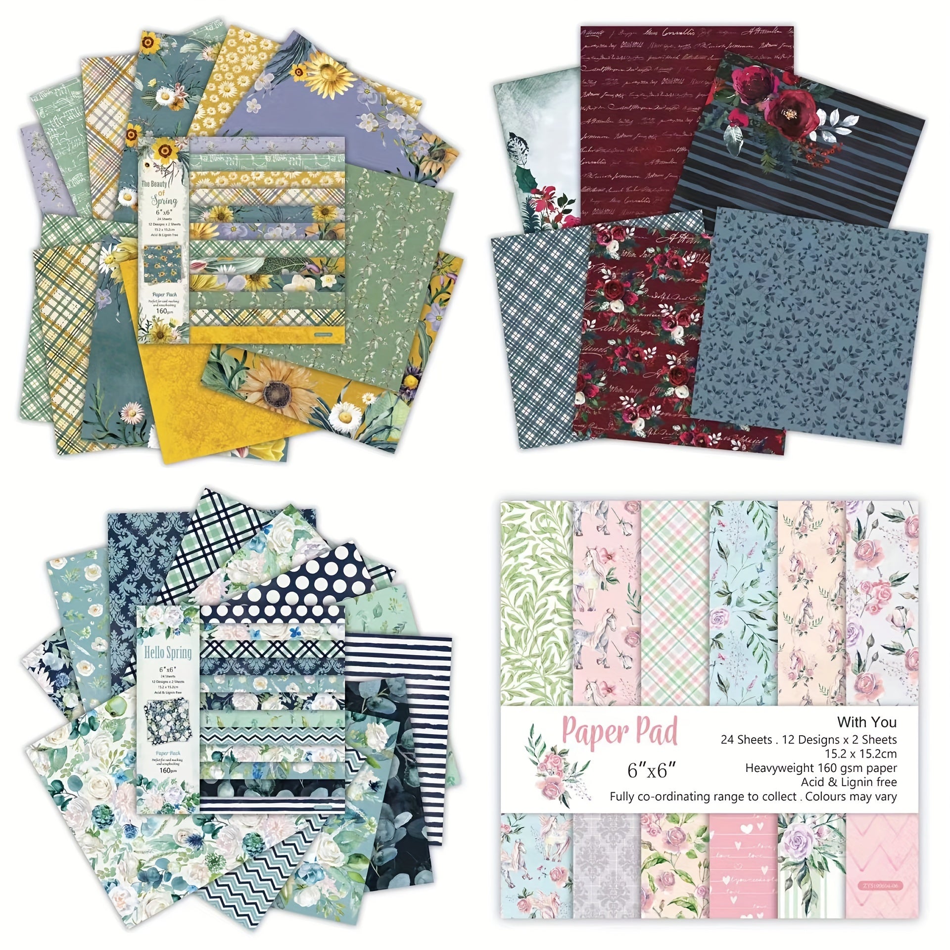 12 Sets DIY Photo Albums Scrapbook Flower Background Paper & 6" Patterned Paper