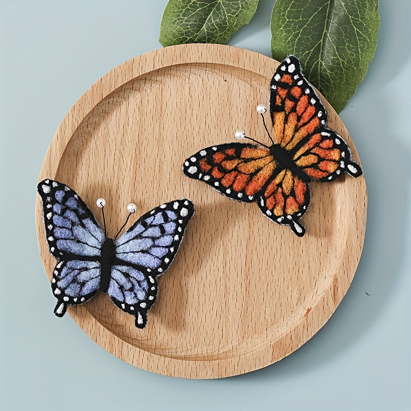 Butterfly Hairpin Brooch Wool Felt DIY Kit with Embroidery Cloth Threads Needles