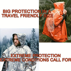 Emergency Rain Poncho with Hood and Thermal Blanket
