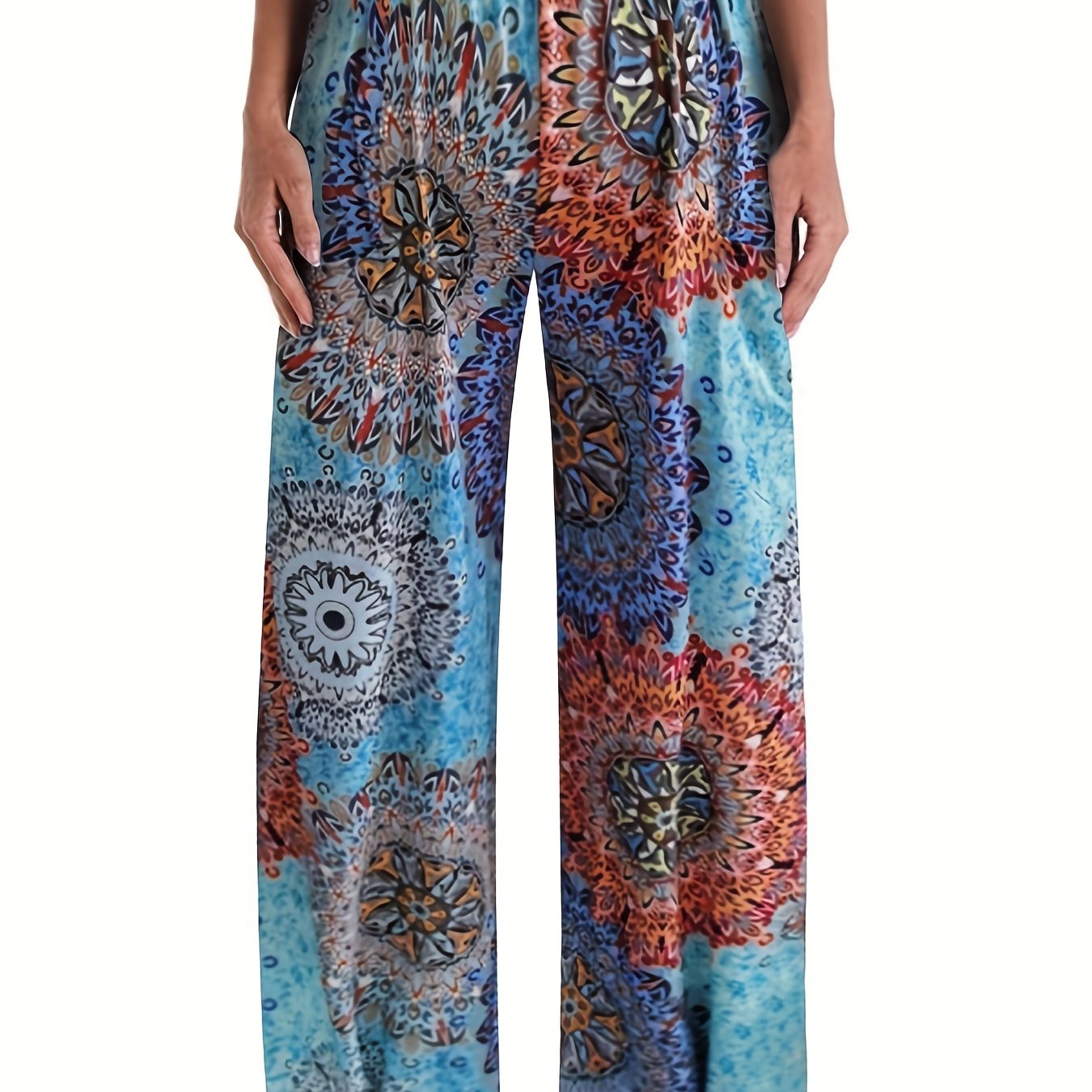 Women's Plus Floral Print Wide Leg Boho Pants