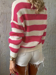 Women's Plus Striped Cable Knitted Cardigan