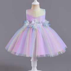 Girls Sleeveless Tutu Princess Dress With Flower Decoration