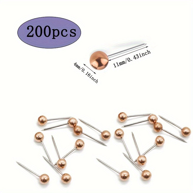 200pcs Rose Push Pins Map Tacks 1 6Inch Retro Metallic Beads Head