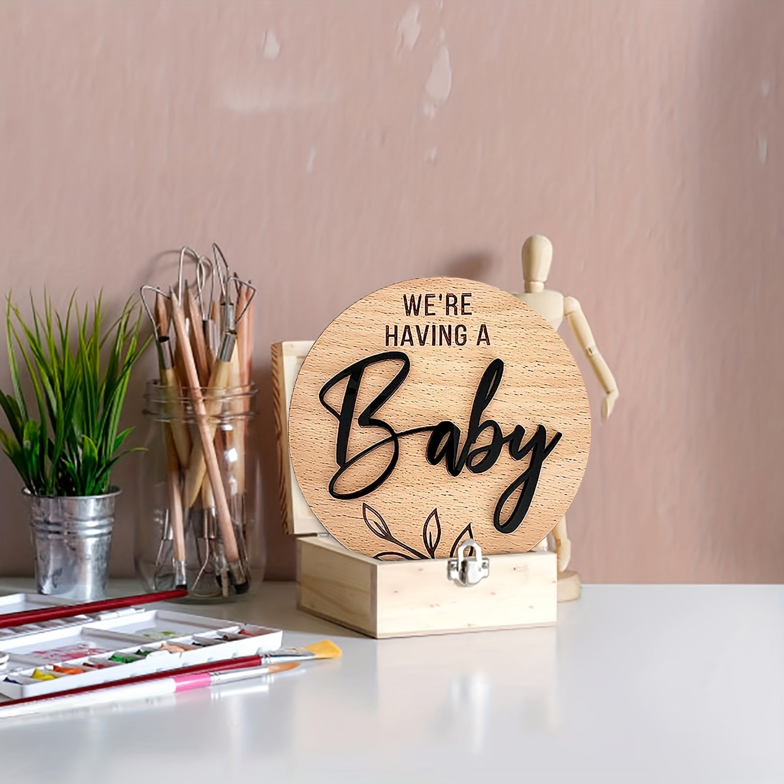 Baby Birth Sign Doorplate Decorative Pendant Wooden Round Card Souvenir