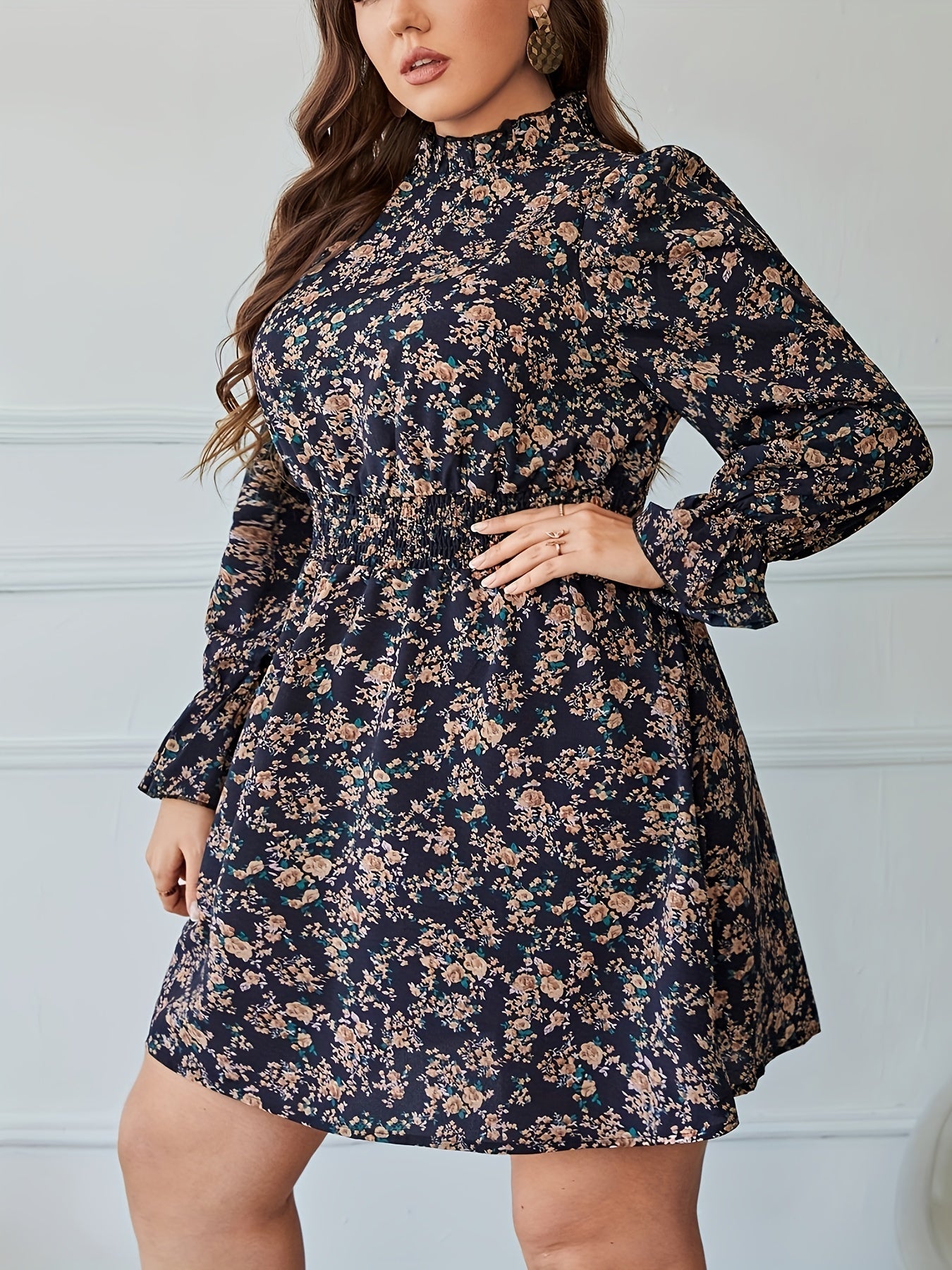  Ditsy Floral Print Flounce Sleeve Mini Dress