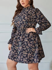  Ditsy Floral Print Flounce Sleeve Mini Dress