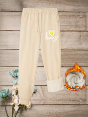 Women's Plus Letter & Heart Print Casual Pants
