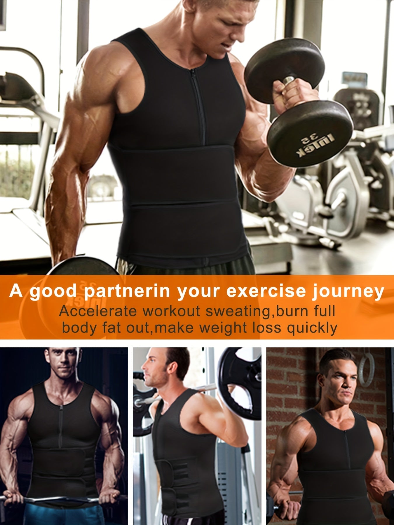 Men's Neoprene Sauna Suit Waist Trainer Vest & Body Shaper Zipper Tank Top