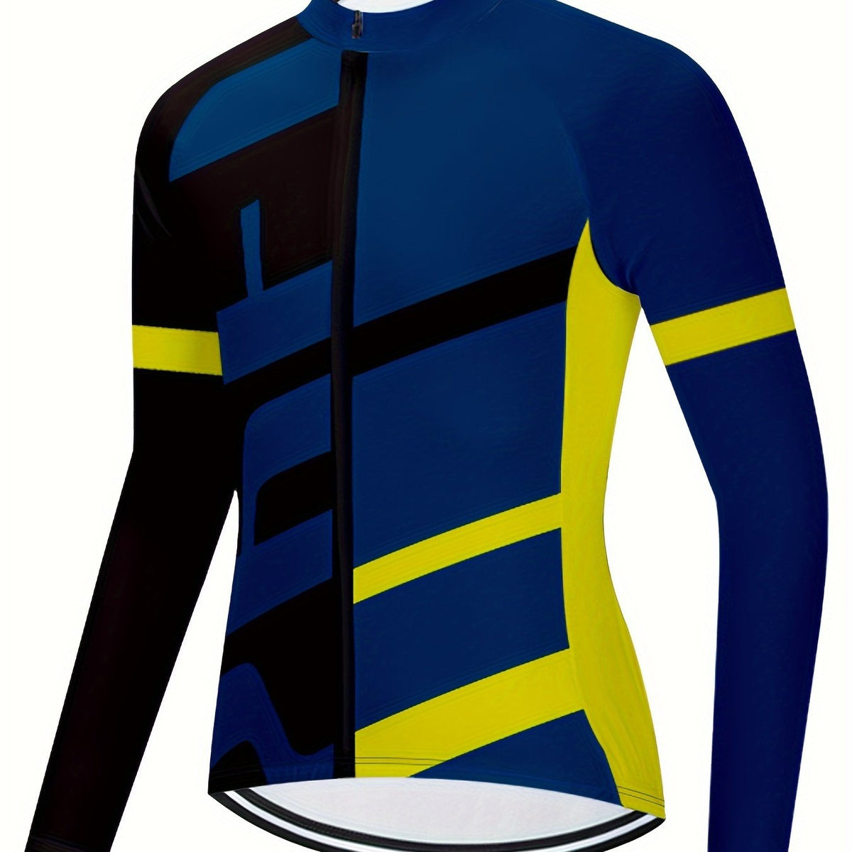 Men's Block Zipper Cycling Jersey Stretch Breathable Long Sleeve T-shirt