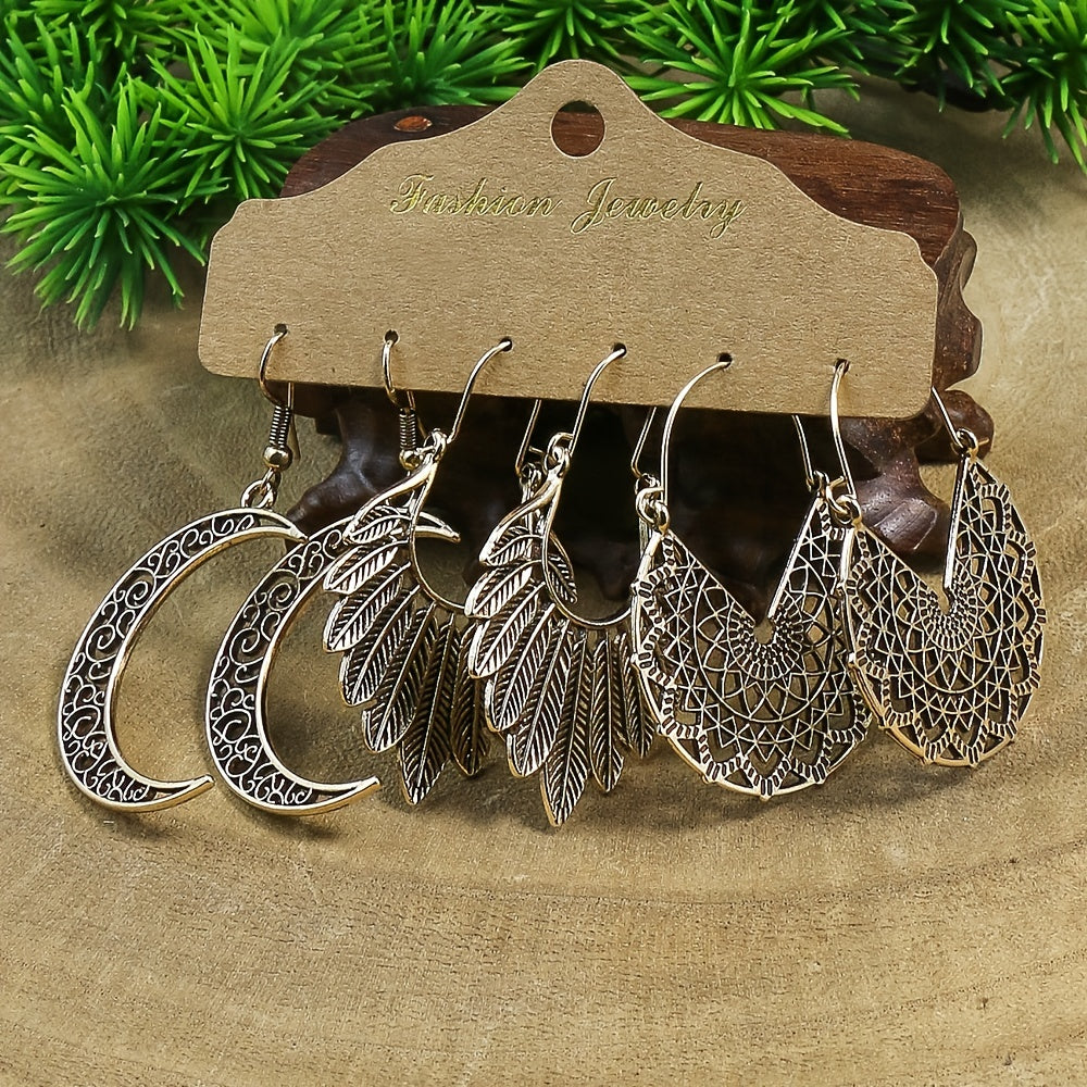 Retro Style Antique Silver 3 Pairs Earrings Set