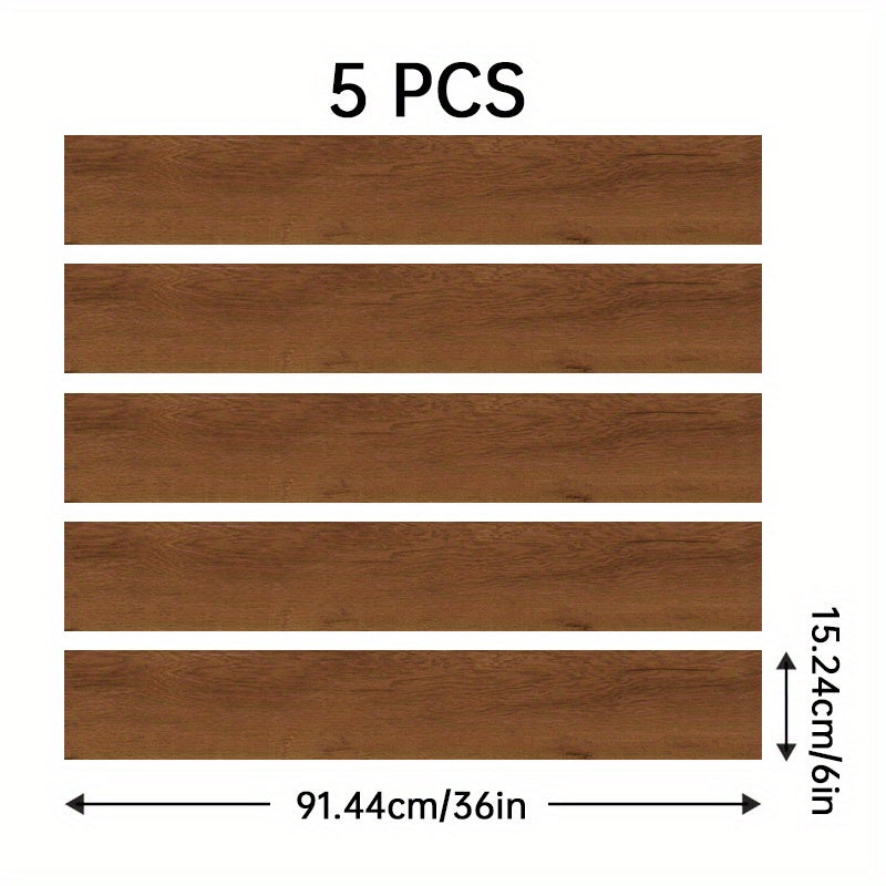 5pcs 6'' X 91 Wood Grain Floor Stickers Non Slip Self Adhesive Wall Stickers