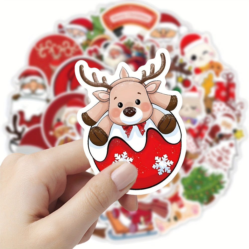 50-Pack Red Christmas Waterproof Stickers for Skateboards Bottles