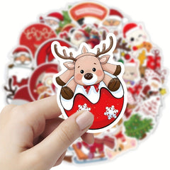 50-Pack Red Christmas Waterproof Stickers for Skateboards Bottles
