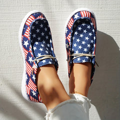 Women's America Flag Print Sneakers Casual Lace Up Canvas Shoes Lightweight
