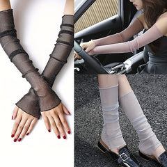 Lace Glitter Gloves Mesh Sunscreen Ice Sleeves Long Gloves For Women